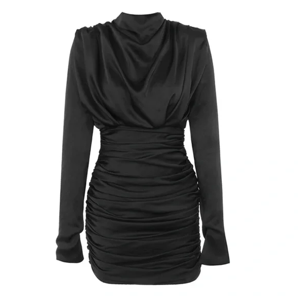 🆕HOUSE OF CB GIORGIANA BLACK SATIN RUCHED MINI DRESS